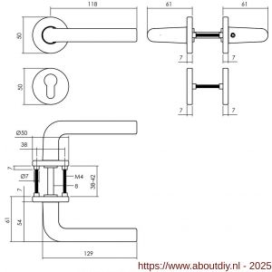 Intersteel 0073 deurkruk Derby met rozet verdekt diameter 50x7 mm met nokken en cilinderrozetten zwart - A26009144 - afbeelding 2