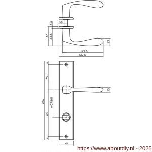 Intersteel 0211 deurkruk Banaan met schild rechthoekig 236x44 mm WC 78/8 mm zwart - A26009151 - afbeelding 2