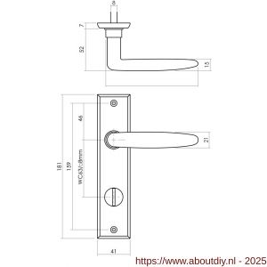 Intersteel Living 0225 deurkruk Sophie met schild rechthoekig 181x41 mm WC 63/8 mm zwart - A26008187 - afbeelding 2