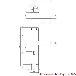 Intersteel Living 0571 deurkruk Amsterdam met schild rechthoekig 250x55x2 mm sleutelgat 56 mm structuur zwart - A26008201 - afbeelding 2