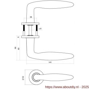 Intersteel 1023 deurkruk gatdeel rechts Q 03 op rozet verdekt diameter 52x6 mm PVD zwart - A26011242 - afbeelding 2