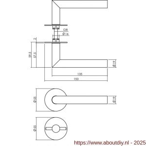 Intersteel 1583 deurkruk Jura met rozet zelfklevend diameter 55x2 mm en WC-sluiting met stift 8x8 mm structuur zwart - A26010643 - afbeelding 2