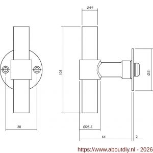 Intersteel 1671 deurkruk gatdeel T recht met rozet diameter 50x2 mm structuur zwart - A26008226 - afbeelding 2