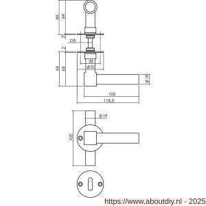 Intersteel 1671 deurkruk L/T recht met rozet diameter 50x2 mm en sleutelrozetten structuur zwart - A26010647 - afbeelding 2
