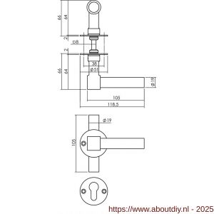 Intersteel 1671 deurkruk L/T recht met rozet diameter 50x2 mm en cilinderrozetten structuur zwart - A26010648 - afbeelding 2
