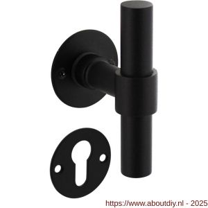 Intersteel 1671 deurkruk L/T recht met rozet diameter 50x2 mm en cilinderrozetten structuur zwart - A26010648 - afbeelding 1