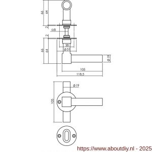 Intersteel 1671 deurkruk L/T recht met rozet diameter 50x2 mm en WC-sluiting met stift 8x8 mm structuur zwart - A26010649 - afbeelding 2