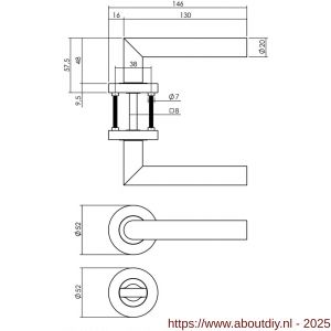 Intersteel 1693 deurkruk Bastian op rozet verdekt diameter 52x10 mm met nokken en WC-sluiting met stift 8x8 mm zwart - A26008238 - afbeelding 2