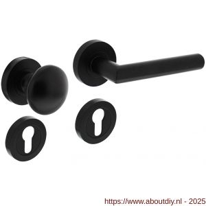 Intersteel 1693 knop-kruk garnituur rechts Bastian op rozet verdekt diameter 52x10 mm met nokken en cilinderrozetten zwart - A26008239 - afbeelding 1