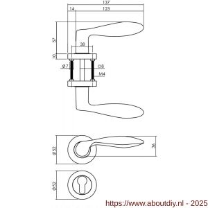 Intersteel 1695 deurkruk George op rozet verdekt diameter 52x10 mm met nokken en cilinderrozetten zwart - A26008245 - afbeelding 2