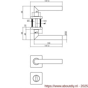 Intersteel 1707 deurkruk Bastian op rozet 55x55x10 mm met nokken en sleutelrozetten zwart - A26009159 - afbeelding 2