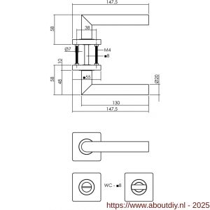 Intersteel 1707 deurkruk Bastian op rozet 55x55x10 mm met nokken en WC-sluiting met stift 8x8 mm zwart - A26009161 - afbeelding 2