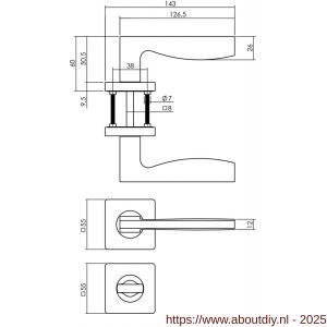 Intersteel 1710 deurkruk Apollo op rozet verdekt 55x55x10 mm met nokken en WC-sluiting met stift 8x8 mm zwart - A26008251 - afbeelding 2