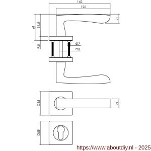 Intersteel 1712 deurkruk Minos op rozet verdekt 55x55x10 mm met nokken en cilinderrozetten zwart - A26008254 - afbeelding 2
