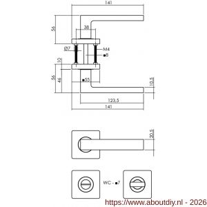Intersteel 1713 deurkruk Hera op rozet verdekt 55x55x10 mm met nokken en WC-sluiting met stift 7x7 mm zwart - A26010265 - afbeelding 2