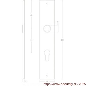 Intersteel 2577 langschild rechthoekig 236x44x6 mm profielcilindergat 72 mm mat zwart - A26006775 - afbeelding 2