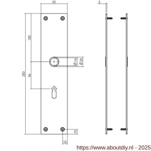 Intersteel 2688 schild renovatie rechthoekig 250x55x2 mm sleutelgat 56 mm RVS mat zwart - A26008262 - afbeelding 1