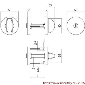 Intersteel Living 3092 WC-sluiting verdekt diameter 50x7 mm met nokken en stift 8x8 mm zwart - A26009165 - afbeelding 2