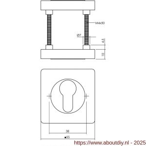 Intersteel Living 3185 cilinderrozetten verdekt 55x55x10 mm met nokken zwart - A26011004 - afbeelding 2