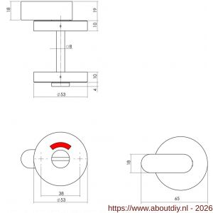 Intersteel Living 3401 WC-sluiting verdekt diameter 53x10 mm met comfortknop en stift 8x8 mm structuur zwart - A26008266 - afbeelding 2