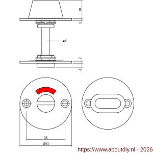 Intersteel 3409 WC-sluiting diameter 50x2 mm met stift 5x5 mm structuur zwart - A26011393 - afbeelding 1