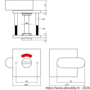 Intersteel Living 3433 WC-sluiting verdekt 50x50x5 mm met comfortknop en stift 8x8 mm structuur zwart - A26011100 - afbeelding 2