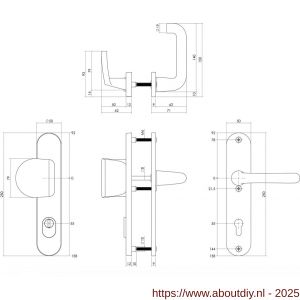 Intersteel Living 3796 SKG3 veiligheidsbeslag ovaal 250x50 mm greep-kruk Rond met veerconstructie profielcilindergat 55 mm met kerntrekbeveiliging zwart - A26008288 - afbeelding 2