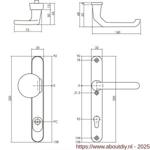 Intersteel Living 3798 SKG3 veiligheidsbeslag ovaal smal 250x35 mm greep-kruk Verkropt met veerconstructie profielcilindergat 92 mm met kerntrekbeveiliging zwart - A26009938 - afbeelding 2