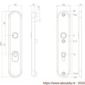 Intersteel 3961 SKG3 veiligheidsschilden ovaal 250x50 mm profielcilindergat 72 mm met kerntrekbeveiliging structuur zwart - A26008295 - afbeelding 2