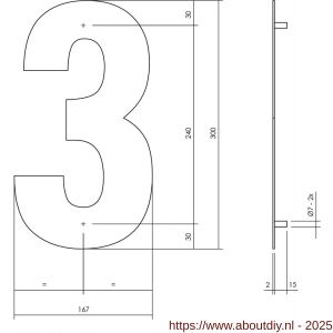Intersteel Living 4021 huisnummer 3 XL hoogte 300 mm RVS structuur zwart - A26009179 - afbeelding 2