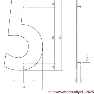 Intersteel Living 4021 huisnummer 5 XL hoogte 300 mm RVS structuur zwart - A26009181 - afbeelding 2
