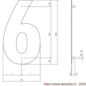 Intersteel Living 4021 huisnummer 6 XL hoogte 300 mm RVS structuur zwart - A26009182 - afbeelding 2
