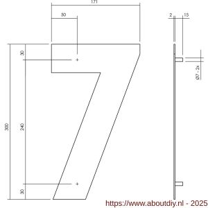 Intersteel Living 4021 huisnummer 7 XL hoogte 300 mm RVS structuur zwart - A26009183 - afbeelding 2