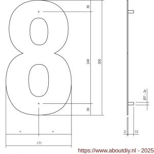 Intersteel Living 4021 huisnummer 8 XL hoogte 300 mm RVS structuur zwart - A26009184 - afbeelding 2