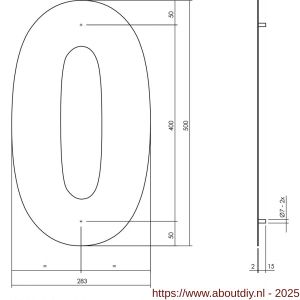 Intersteel Living 4021 huisnummer 0 XXL hoogte 500 mm RVS structuur zwart - A26009186 - afbeelding 2
