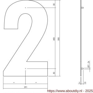 Intersteel Living 4021 huisnummer 2 XXL hoogte 500 mm RVS structuur zwart - A26009188 - afbeelding 2
