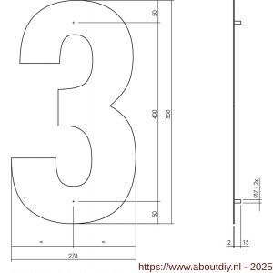 Intersteel Living 4021 huisnummer 3 XXL hoogte 500 mm RVS structuur zwart - A26009189 - afbeelding 2