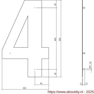 Intersteel Living 4021 huisnummer 4 XXL hoogte 500 mm RVS structuur zwart - A26009190 - afbeelding 2