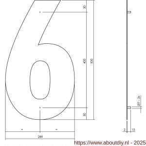 Intersteel Living 4021 huisnummer 6 XXL hoogte 500 mm RVS structuur zwart - A26009192 - afbeelding 2