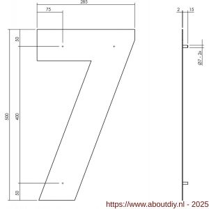 Intersteel Living 4021 huisnummer 7 XXL hoogte 500 mm RVS structuur zwart - A26009193 - afbeelding 2