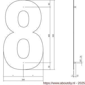 Intersteel Living 4021 huisnummer 8 XXL hoogte 500 mm RVS structuur zwart - A26009194 - afbeelding 2