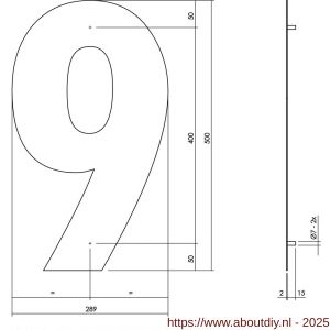 Intersteel Living 4021 huisnummer 9 XXL hoogte 500 mm RVS structuur zwart - A26009195 - afbeelding 2