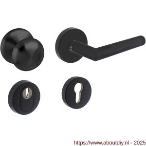 Intersteel Living 4057 set voordeurbeslag rond voordeurknop met SKG rozetten en deurkruk op rozet structuur zwart - A26010329 - afbeelding 1