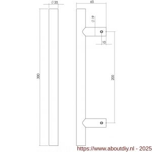 Intersteel Living 4324 deurgreep per stuk T-vorm 300x65x20 mm hart op hart 200 mm structuur zwart - A26007753 - afbeelding 2