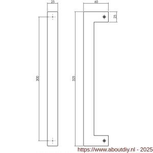 Intersteel Living 4330 deurgreep per stuk vierkant 325x60x25 mm hart op hart 300 mm RVS structuur zwart - A26010330 - afbeelding 2