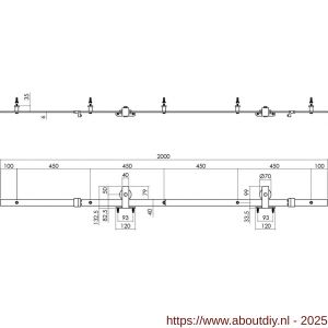 Intersteel Living 4501 schuifdeursysteem 2x1 meter met hangrollen recht top 130 mm zwart - A26008311 - afbeelding 2