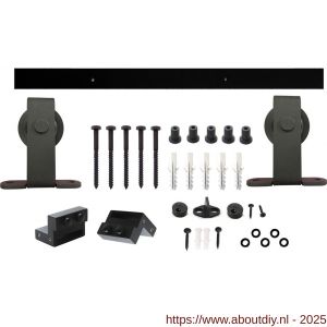 Intersteel Living 4501 schuifdeursysteem 2x1 meter met hangrollen recht top 130 mm zwart - A26008311 - afbeelding 1