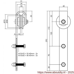 Intersteel Living 4501 set van 2 rollers recht voor schuifdeursysteem 450101 met bevestiging mat zwart - A26008312 - afbeelding 2