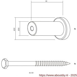 Intersteel Living 4501 set van 5 verlengde ronde steunen 50 mm voor rail schuifdeursysteem mat zwart - A26008323 - afbeelding 2