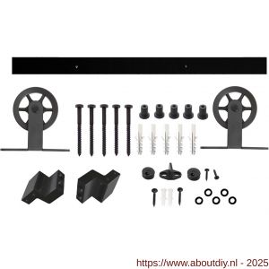Intersteel Living 4501 schuifdeursysteem 2x1 meter met hangrollen spaakwiel top 170 mm zwart - A26008324 - afbeelding 1